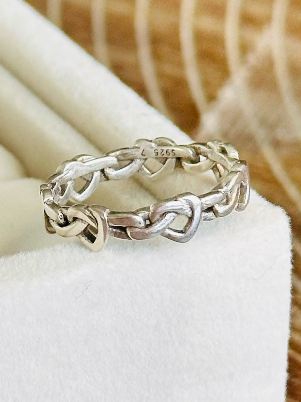 925 Sterling Silver Pandora Moments Style Knotted Hearts Ring